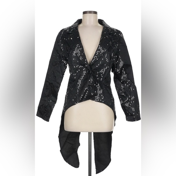 NWT Black Sequin Tailcoat Jacket Blazer Costume Magician Greatest Showman Sz M - Picture 1 of 8
